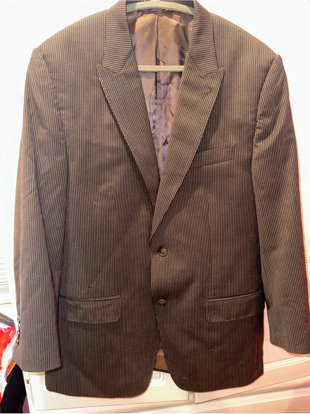 Sean John Men’s Dark Brown Pinstripe Suit – Excellent Condition
